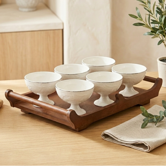 Bowl Set 6 Pcs With Wooden Tray